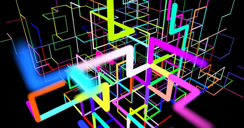 3D abstraction with cubes symbolizing quantum computing, blockchain and server technologies. Futuristic design royalty free illustration