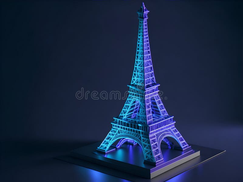 3d abstrakcyjny model wieży Eiffla ze światłami. ilustracji