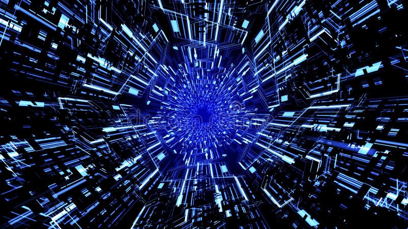 3d abstrakt futuristisk digital kretskartunnel med ljusblå vibrationsfärgvågor bakgrund över2