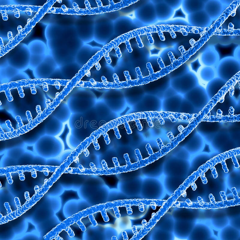 3 d abstrakt medicinsk bakgrund med DNA-strängar på bakterieceller vektor illustrationer