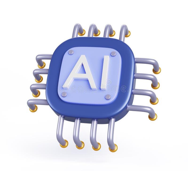 3D-ai-Chip-Symbol. Mikrochip für einen Prozessor mit künstlicher Intelligenz zur Entwicklung von Algorithmen für die Analyse von m stock abbildung