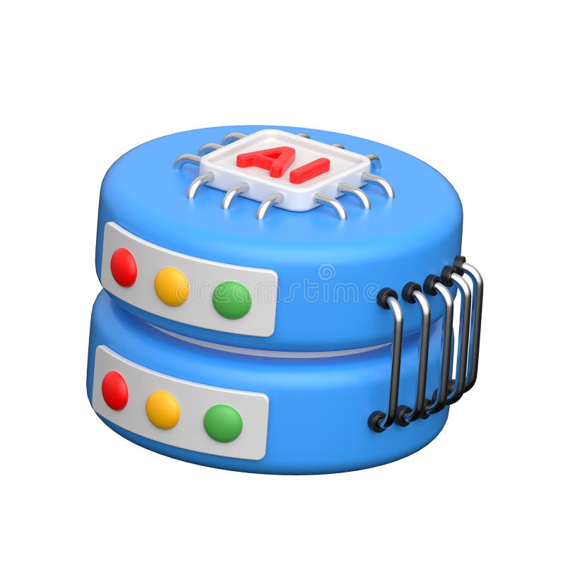 D AI database server icon representing data storage and management. royalty free illustration