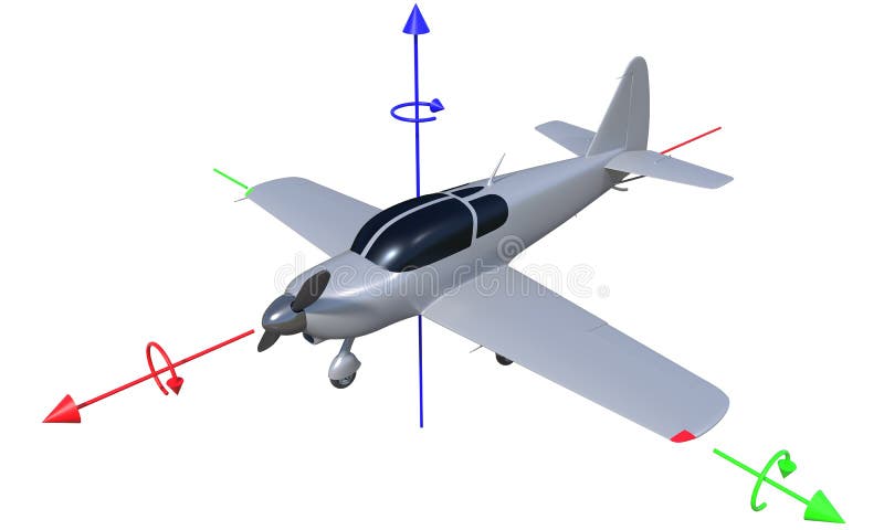 3d aircraft flight axis. 3d render of possible aircraft rotation axis. Image isolated on white royalty free illustration