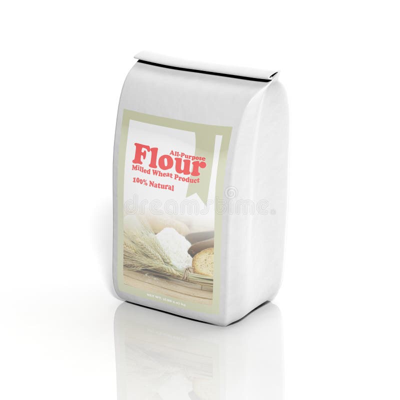 3D All-Purpose Flour sack isolated on white