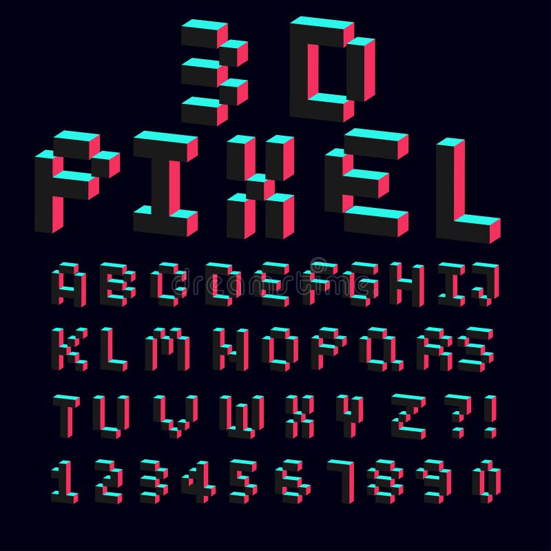 3d alphabet made of pixel design font vector