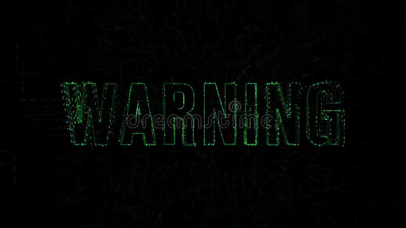 3D animation data digital code with `Warning` text vector illustration