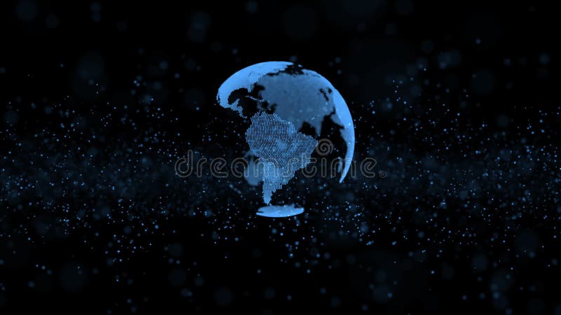3d animation globe model disintegrating to information units vector illustration