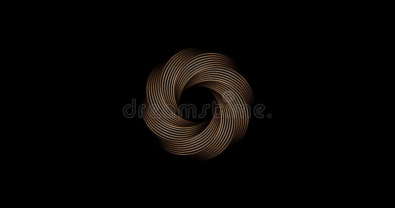 3d animation of gold Metallic Abstract Flower Vortex, motion of geometric circles design isolated on black background. Looping stock illustration