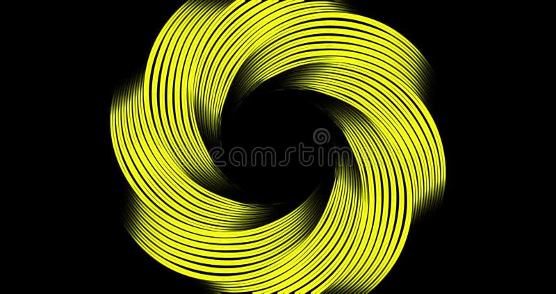 3d animation of yellow Metallic Abstract Flower Vortex, motion of geometric circles design isolated on black background. Looping royalty free illustration