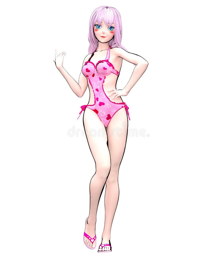 3D anime swimsuit girl. stock illustration. Illustration of doll - 107763692