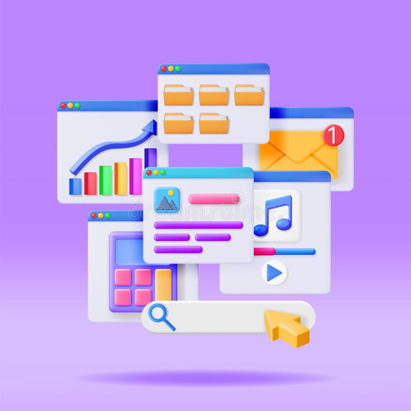 3D Application Windows Interface Isolated royalty free illustration