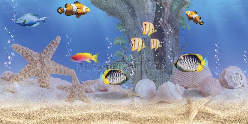 3d Underwater Living Room Wallpaper Design for Wall Decor, Underwater Fish  Aquarium Illustration Background. Stock Illustration - Illustration of  color, artistic: 181938504