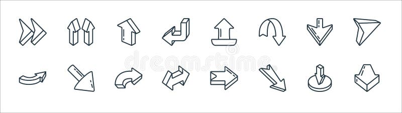 D arrows line icons. linear set. quality vector line set such as down arrow, diagonal arrow, double arrow, right down up up sort vector illustration