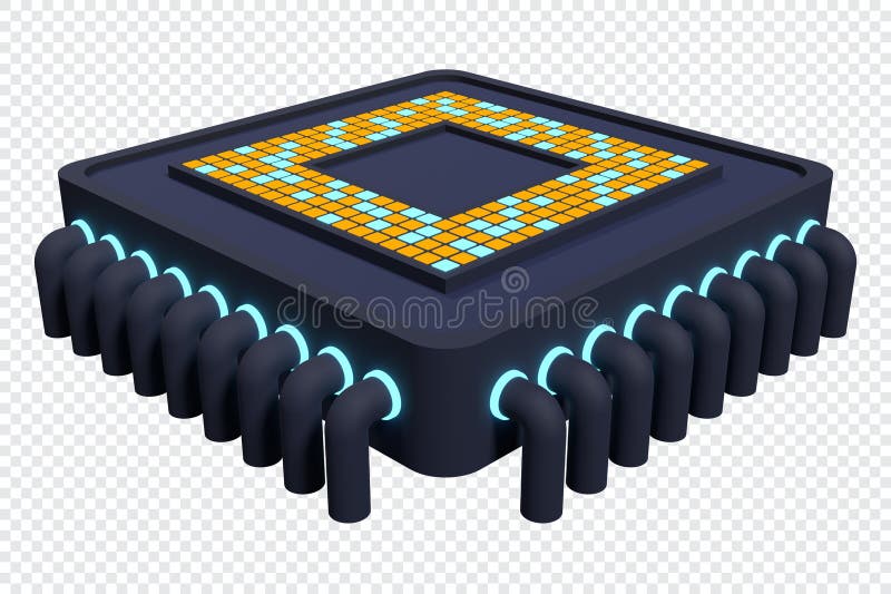 3d artificiell intelligens. Futuristisk mikroprocessor 3d-renderingsillustration stock illustrationer.