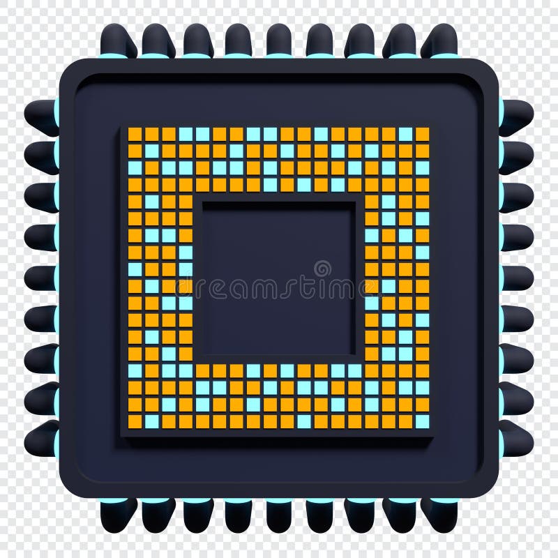 3d artificiell intelligens. Futuristisk mikroprocessor 3d-renderingsillustration stock illustrationer.