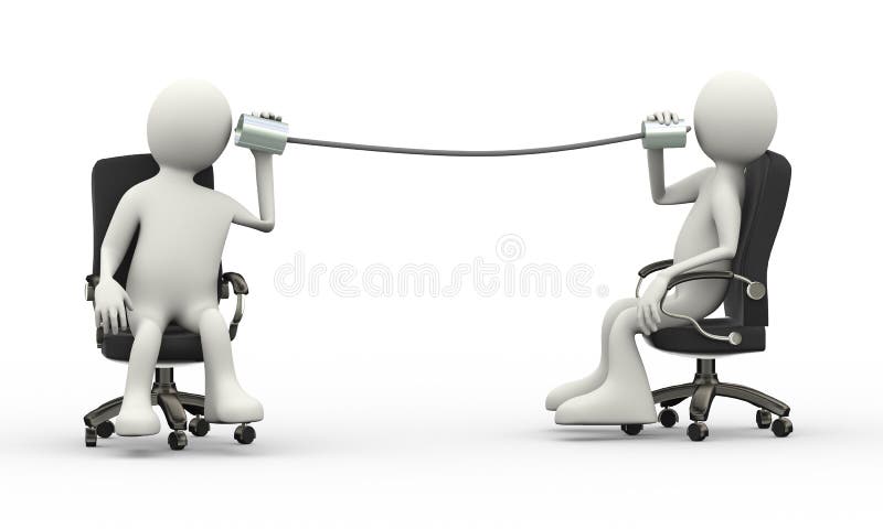 3d assentou os povos que falam com o telefone metálico da lata de lata ilustração stock 3d assentou os povos que falam com o telefone metálico da lata de lata ilustração stock