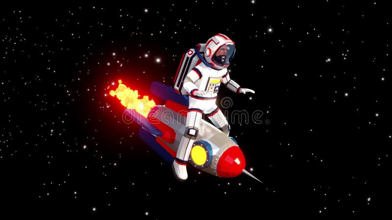 Un astronaut într-un costum spațial care zboară deasupra unei rachete ca un cowboy royalty free illustration