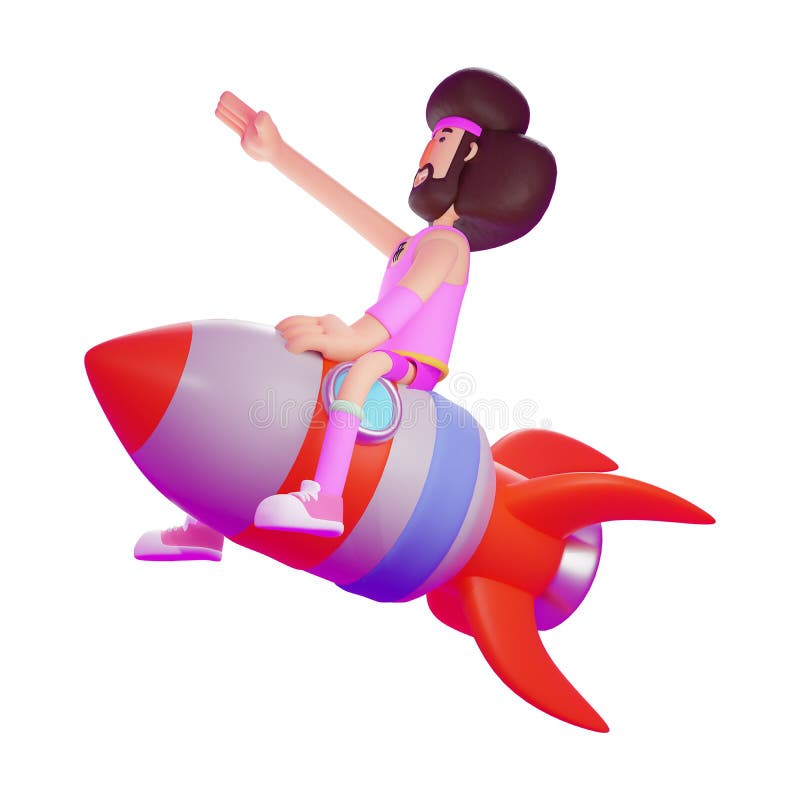 3D Athlete Cartoon Character Flying with a Rocket Stock Illustration -  Illustration of cheerful, decoration: 234045095