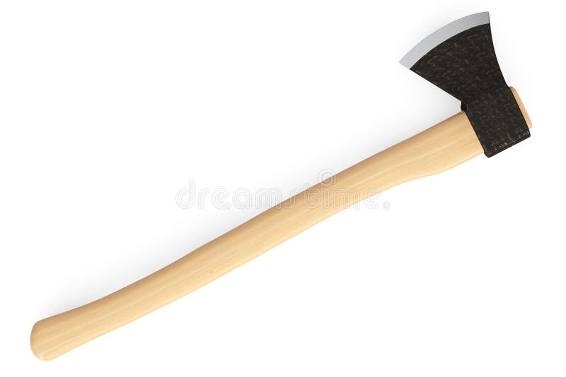 3d Axe with wooden handle on a white background