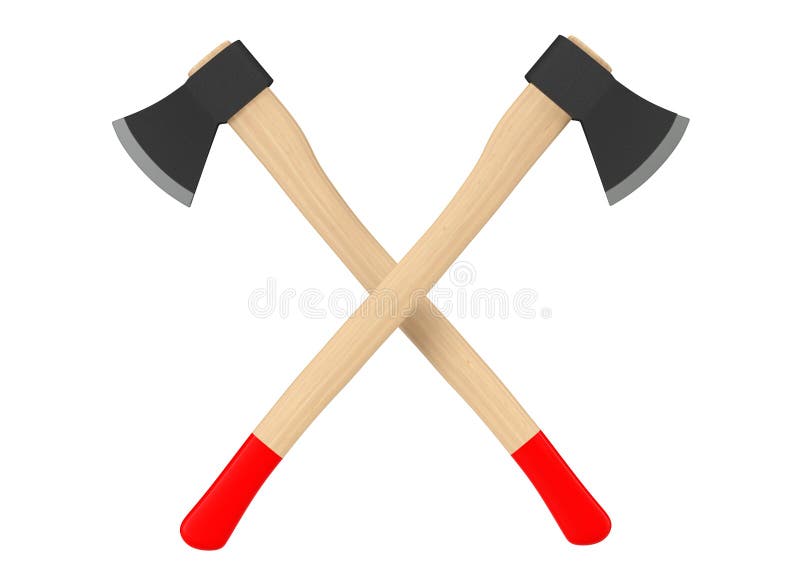 3d Axes with wooden handle on a white background