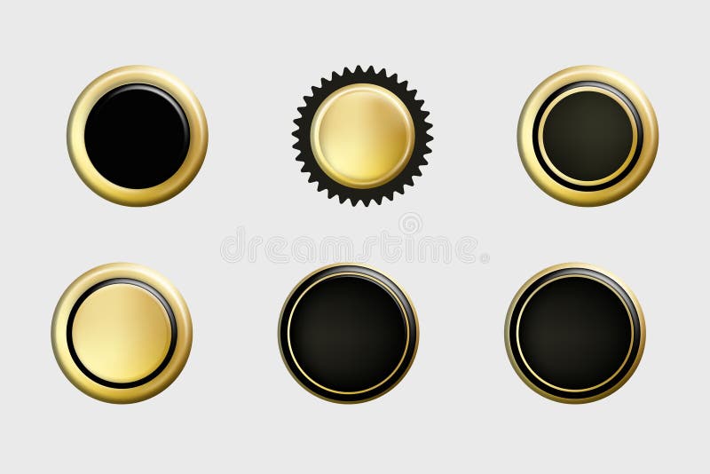 3d Badge Stamp Sign Set, Realistic Metal Badge Stamp Collection Render