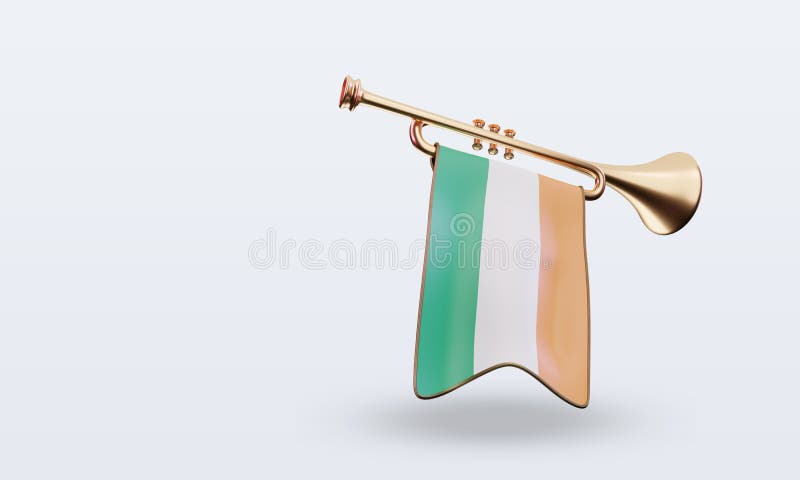 3d trumpet Ireland flag rendering left. 3d trumpet Ireland flag rendering left