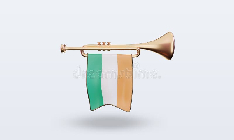 3d trumpet Ireland flag rendering front. 3d trumpet Ireland flag rendering front