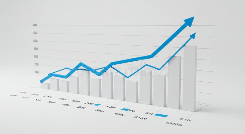 A 3D bar graph illustrating data points from 500k to 1010m, with bars increasing in stock illustration