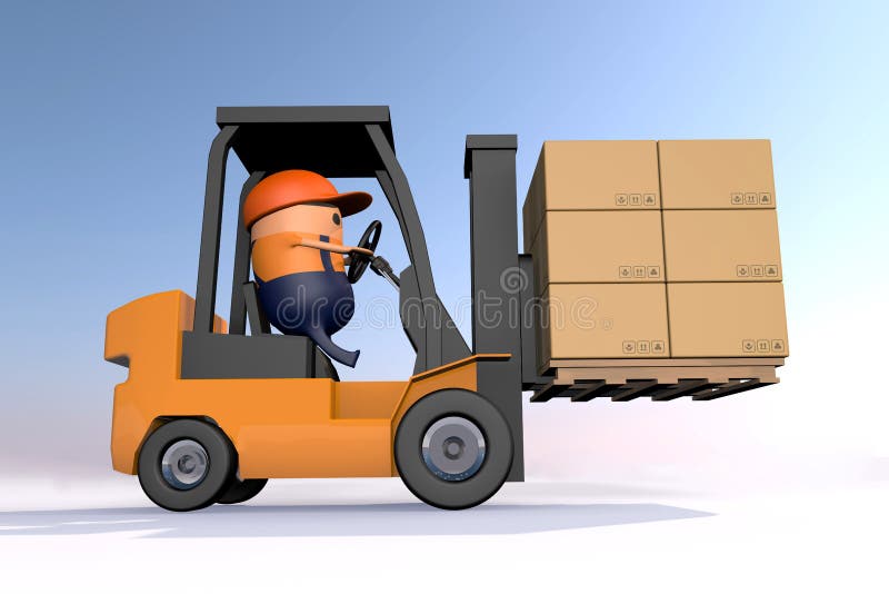 3D beeldverhaal drijfvorkheftruck om de het vakje van de pakpapierkaart stapel op de houten pallet tegen witte achtergrond te dra vector illustratie 3D beeldverhaal drijfvorkheftruck om de het vakje van de pakpapierkaart stapel op de houten pallet tegen witte achtergrond te dra vector illustratie