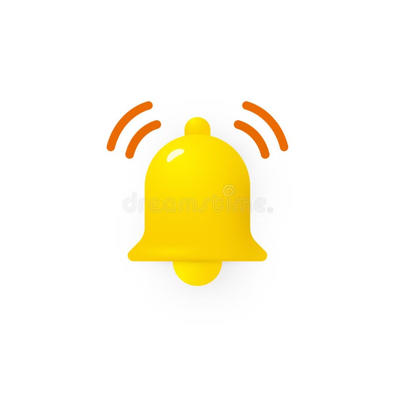 3D bell icon, infographic and interface element for notification and subscribtion button, sound signal web icon stock illustration