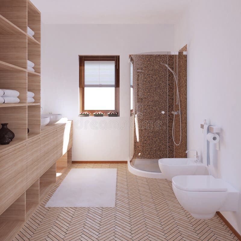 3D binnenland die een moderne badkamers teruggeven royalty-vrije illustratie 3D binnenland die een moderne badkamers teruggeven royalty-vrije illustratie