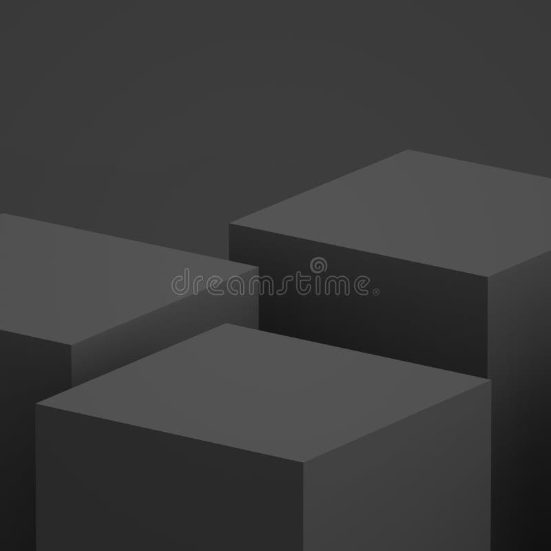 3d black gray cube and box podium minimal scene studio background. royalty free illustration