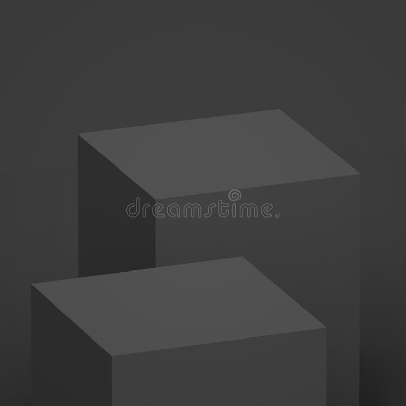 3d black gray cube and box podium.. minimal scene studio background. royalty free illustration