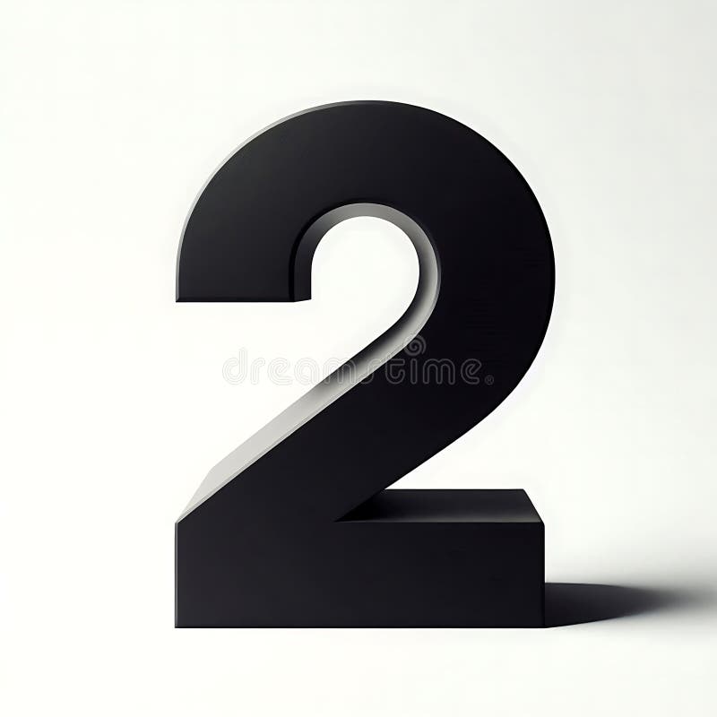 3D black number 2. Isolated on white background. Modern and minimalist design element number two, perfect for numeric concepts and presentations.
