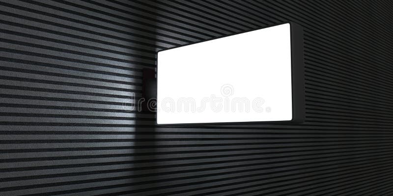 3d Blank street advertising billboard on brick wall at night on black and white stripes lines backgroud