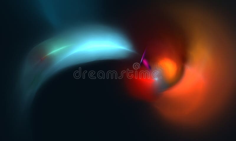 3d bleu turquoise numérique et orange rouge flou de fumée ou lumières sur fond noir.