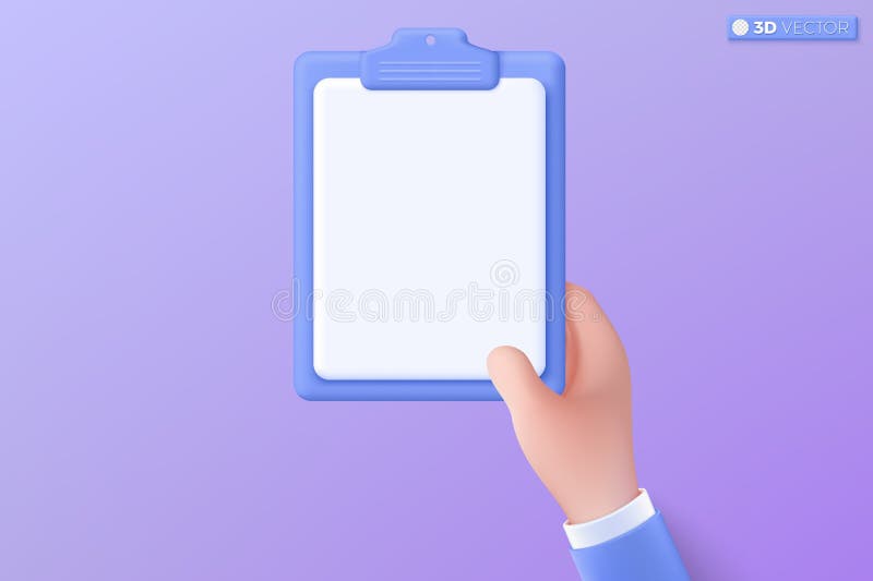 Clipboard albastru 3d cu simbol pictogramă foaie necompletată. document pentru elaborarea de contracte de tip „note-education” pen. document pentru contractele de desen pentru note programează planificarea în mod machetat a proiectului de planificare a lucrărilor 3d ilustrații izolate vectoriale pe pastel minim.