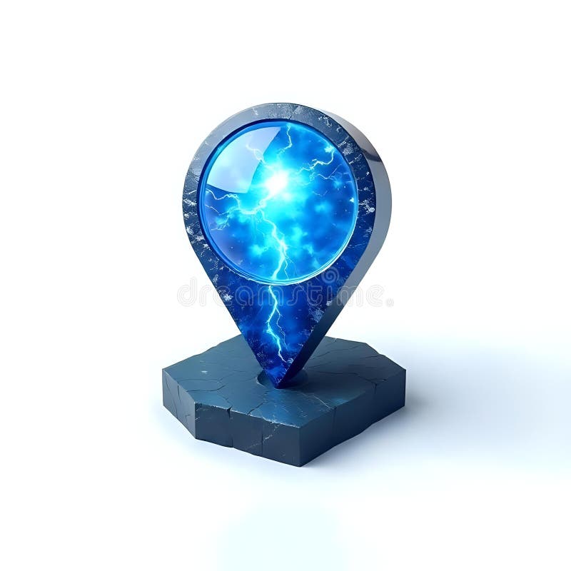 3D Blue Crystal Map Pin Pointer Isolated on White Background. Image. stock illustration.