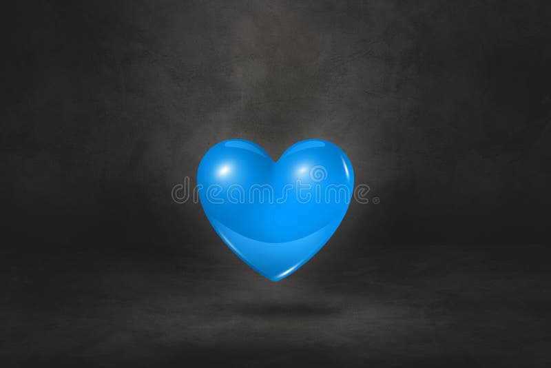 3D Blue Heart on a Black Studio Background Stock Illustration Illustration of template, love