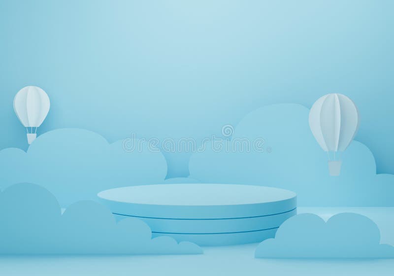 3d blue podium on pastel background abstract. 3d rendering for pedestal table, display product mockup design. Paper art of white royalty free illustration
