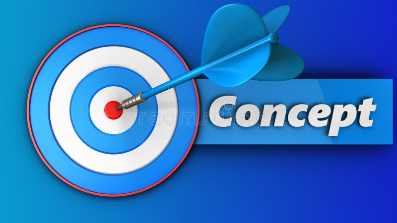 3d blue target with concept sign stock illustration