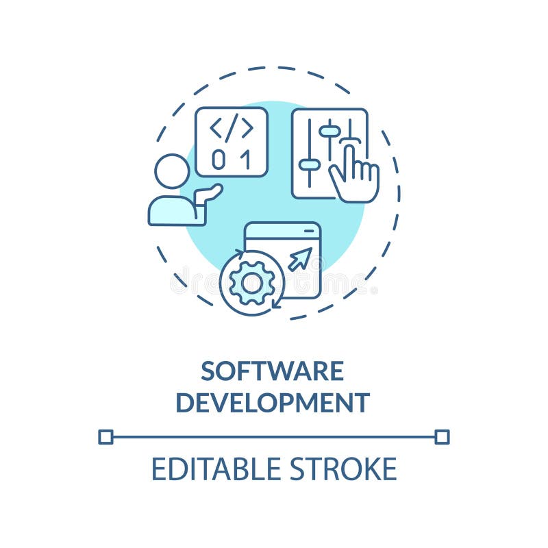 2D blue thin linear icon software development concept royalty free illustration