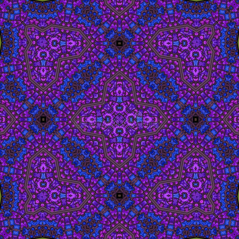 3d blue violet kaleidoscopic fractal pattern stock illustration