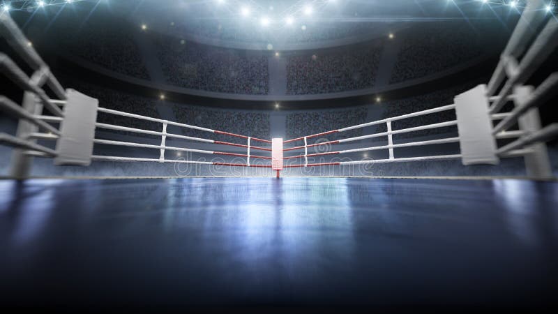 3D Boxer Arena with Viewers. Empty Boxing Ring Under Lights. Full Tribune.  Wide Angle Stock Illustration - Illustration of area, light: 197183273