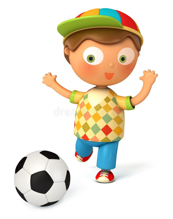 3d boy playing football. vector illustration 3d boy playing football. vector illustration