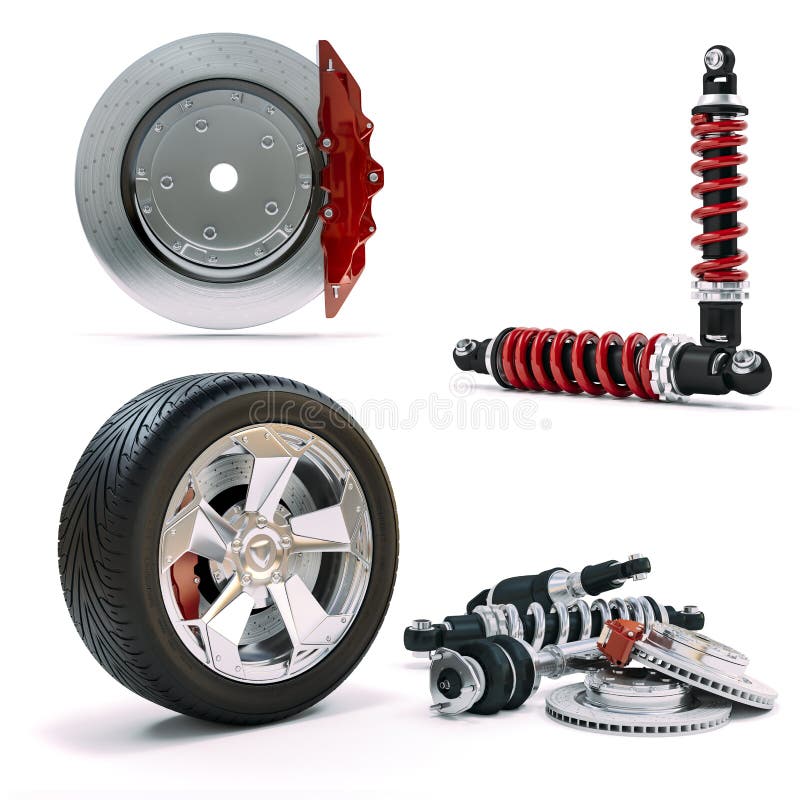 3d Brakes, Shock Absorber and Wheel Stock Illustration - Illustration