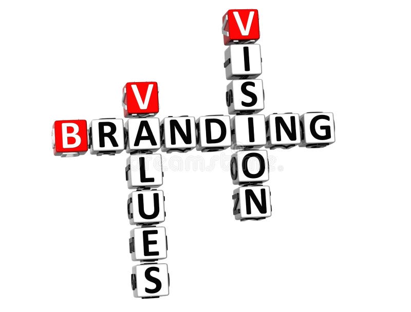 3D Branding Vision Values Crossword on white backgound. 3D Branding Vision Values Crossword on white backgound