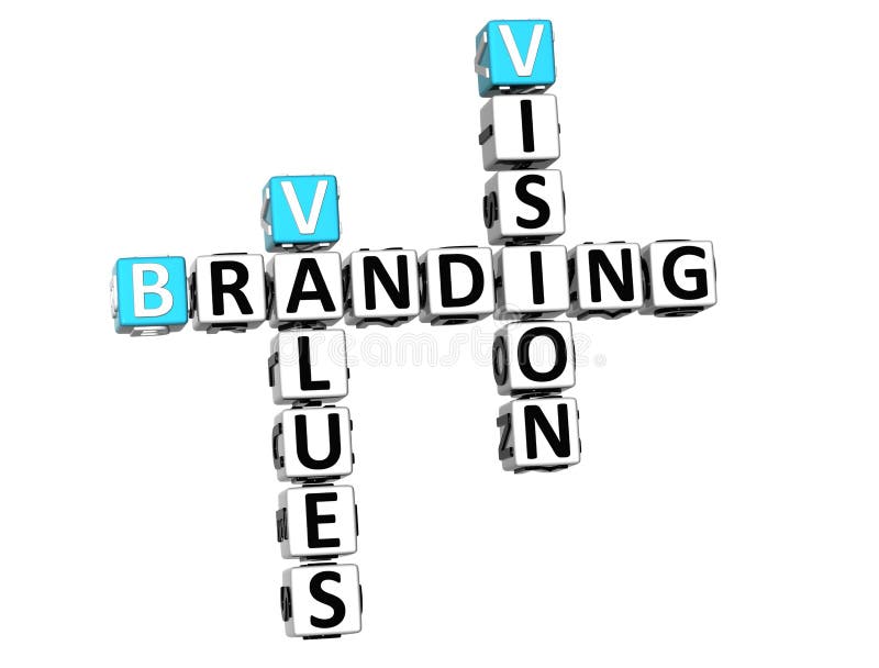 3D Branding Vision Values Crossword on white backgound. 3D Branding Vision Values Crossword on white backgound