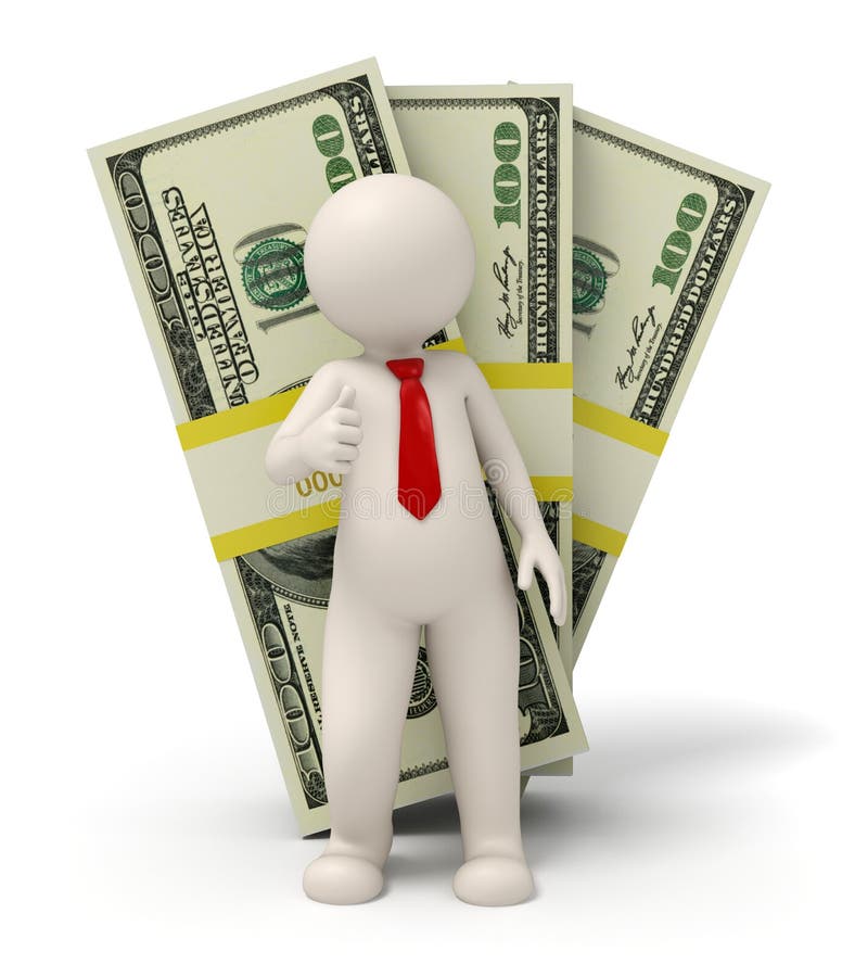 3d Business Man - Pack Of Money - Thumbs Up Stock Illustration - Illustration of people, success ...