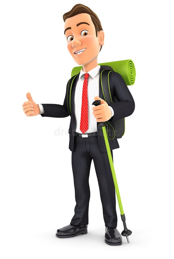 3d businessman hiking with thump up